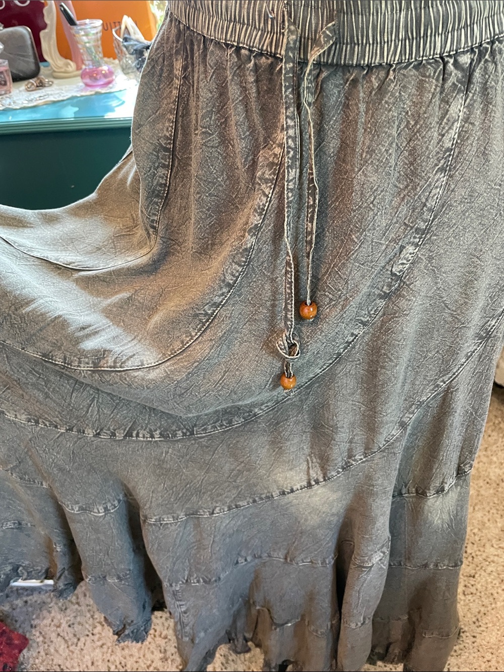 Women's Boho Olive Green Peasant Maxi Skirt Young Threads - Picture 7 of 11